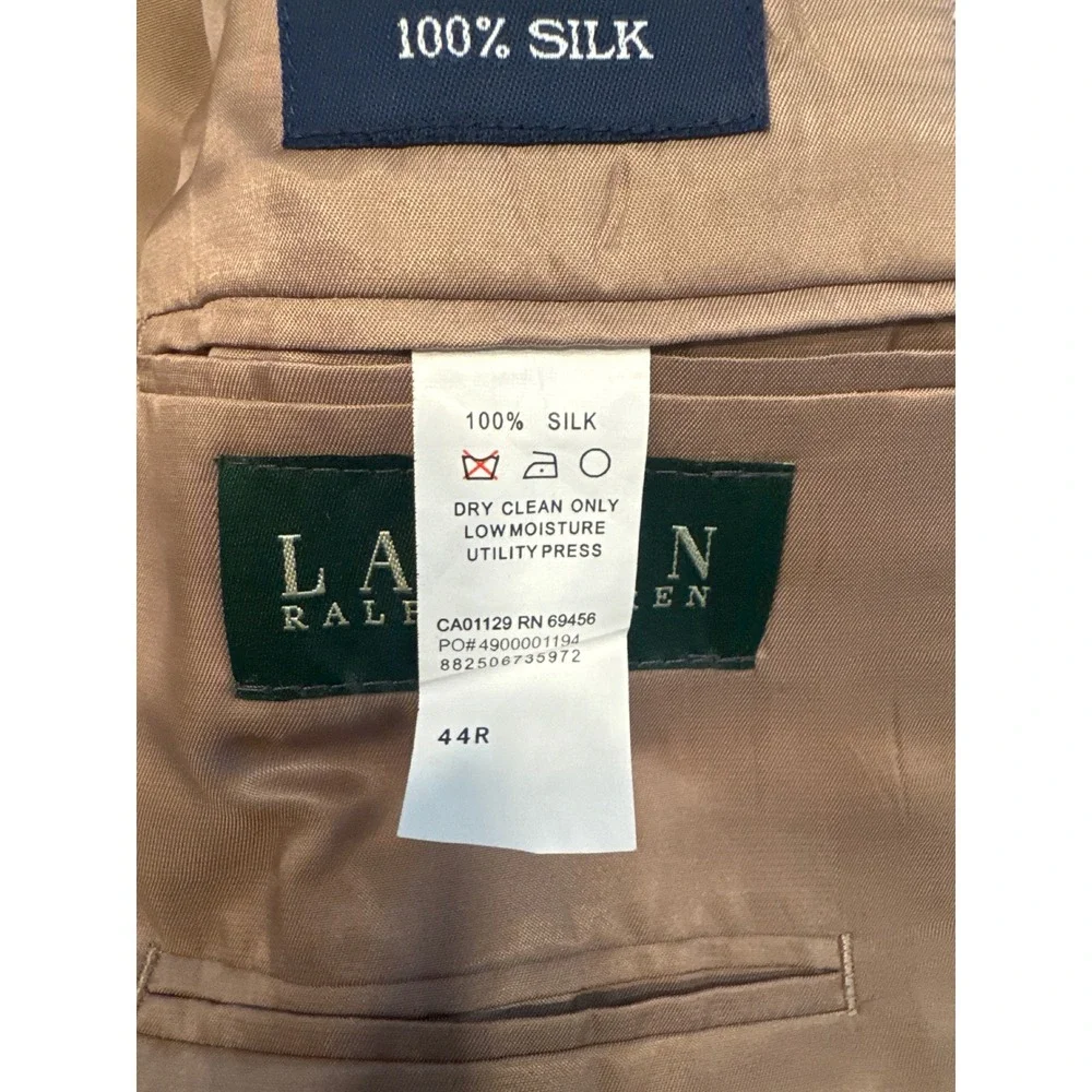 Lauren Ralph Lauren Mens 44R Houndstooth Silk Lined Sport Coat Blazer Tan Brown - Picture 8 of 8